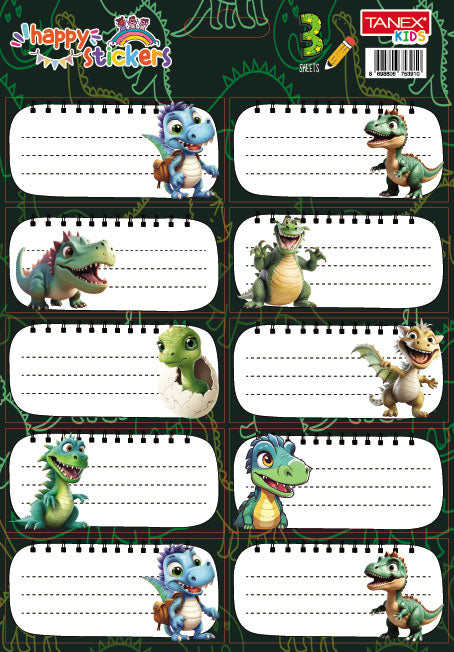 ETICHETE SCOLARE 30/SET DINO TLS-801 TANEX ETICHETE SCOLARE 30/SET DINO TLS-801 TANEX
